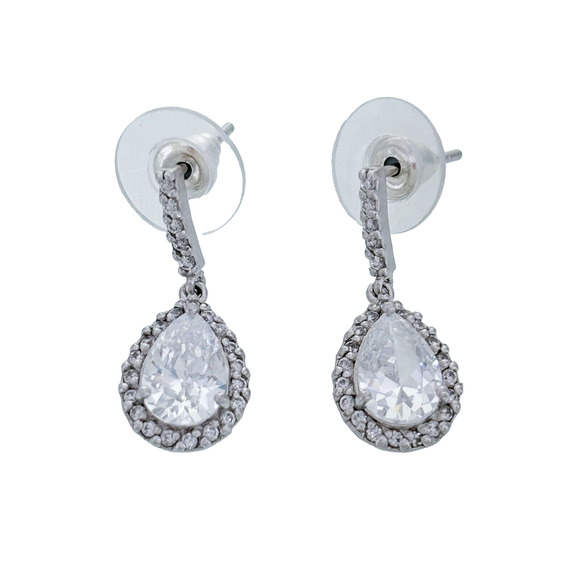 Vintage Thai FAS Sterling Silver 925 Cubic Zirconia Halo Teardrop Earrings - Picture 1 of 7